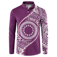 Cook Islands Gospel Day Button Sweatshirt Maroon Tribal Curves LT05 Maroon - Polynesian Pride