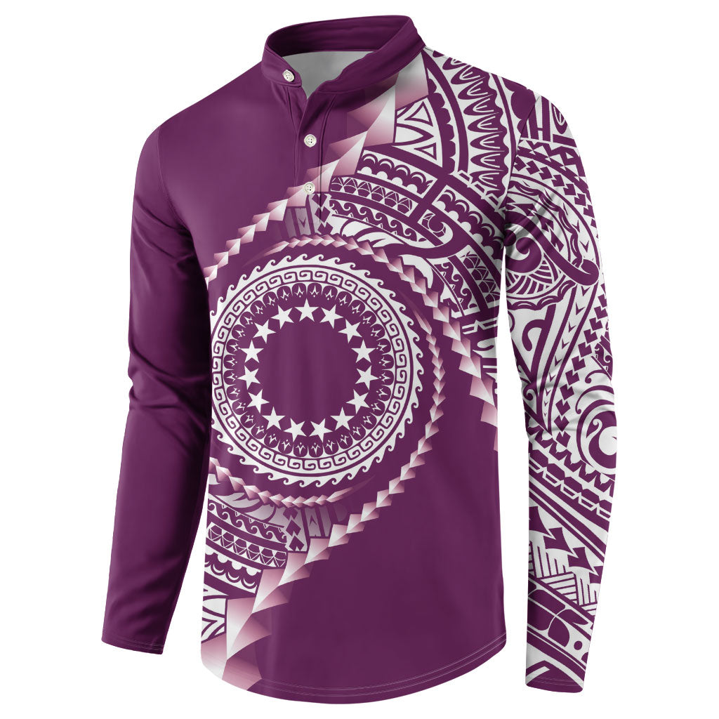 Cook Islands Gospel Day Button Sweatshirt Maroon Tribal Curves LT05 - Polynesian Pride