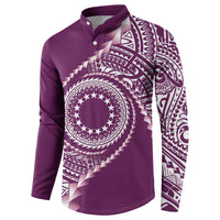 Cook Islands Gospel Day Button Sweatshirt Maroon Tribal Curves LT05 - Polynesian Pride