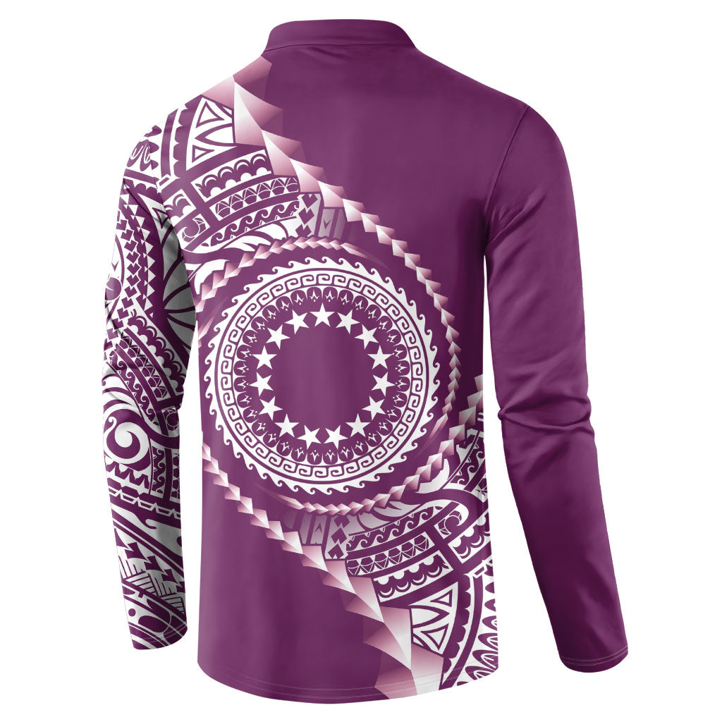 Cook Islands Gospel Day Button Sweatshirt Maroon Tribal Curves LT05 - Polynesian Pride