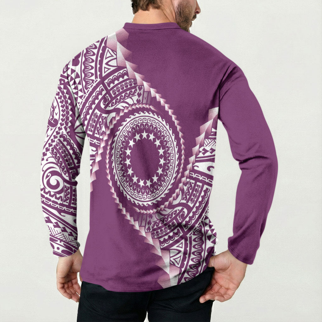 Cook Islands Gospel Day Button Sweatshirt Maroon Tribal Curves LT05 - Polynesian Pride