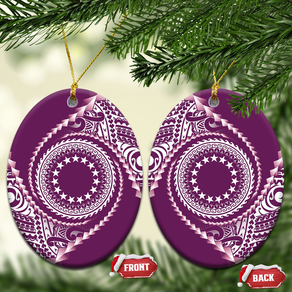 Cook Islands Gospel Day Ceramic Ornament Maroon Tribal Curves LT05 Oval Maroon - Polynesian Pride