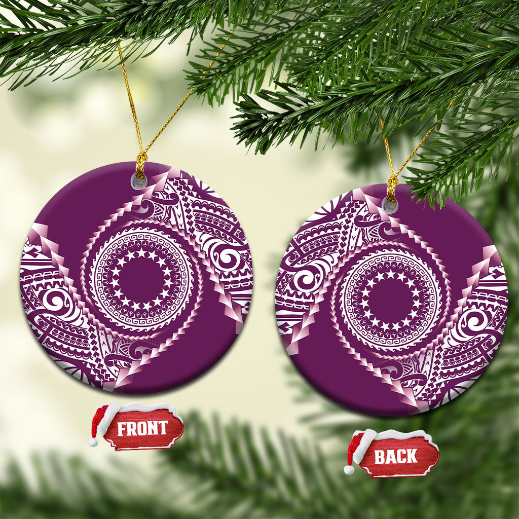 Cook Islands Gospel Day Ceramic Ornament Maroon Tribal Curves LT05 Circle Maroon - Polynesian Pride