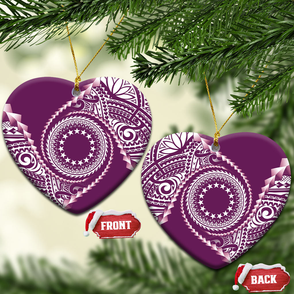 Cook Islands Gospel Day Ceramic Ornament Maroon Tribal Curves LT05 Heart Maroon - Polynesian Pride