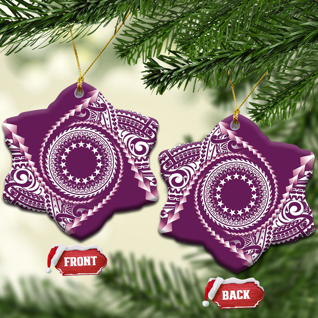 Cook Islands Gospel Day Ceramic Ornament Maroon Tribal Curves LT05 Snow Flake Maroon - Polynesian Pride