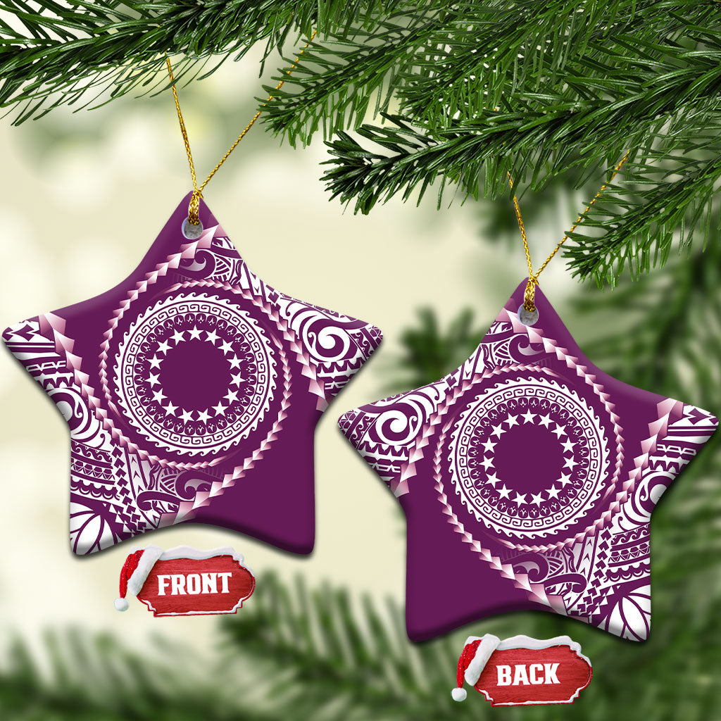 Cook Islands Gospel Day Ceramic Ornament Maroon Tribal Curves LT05 Star Maroon - Polynesian Pride