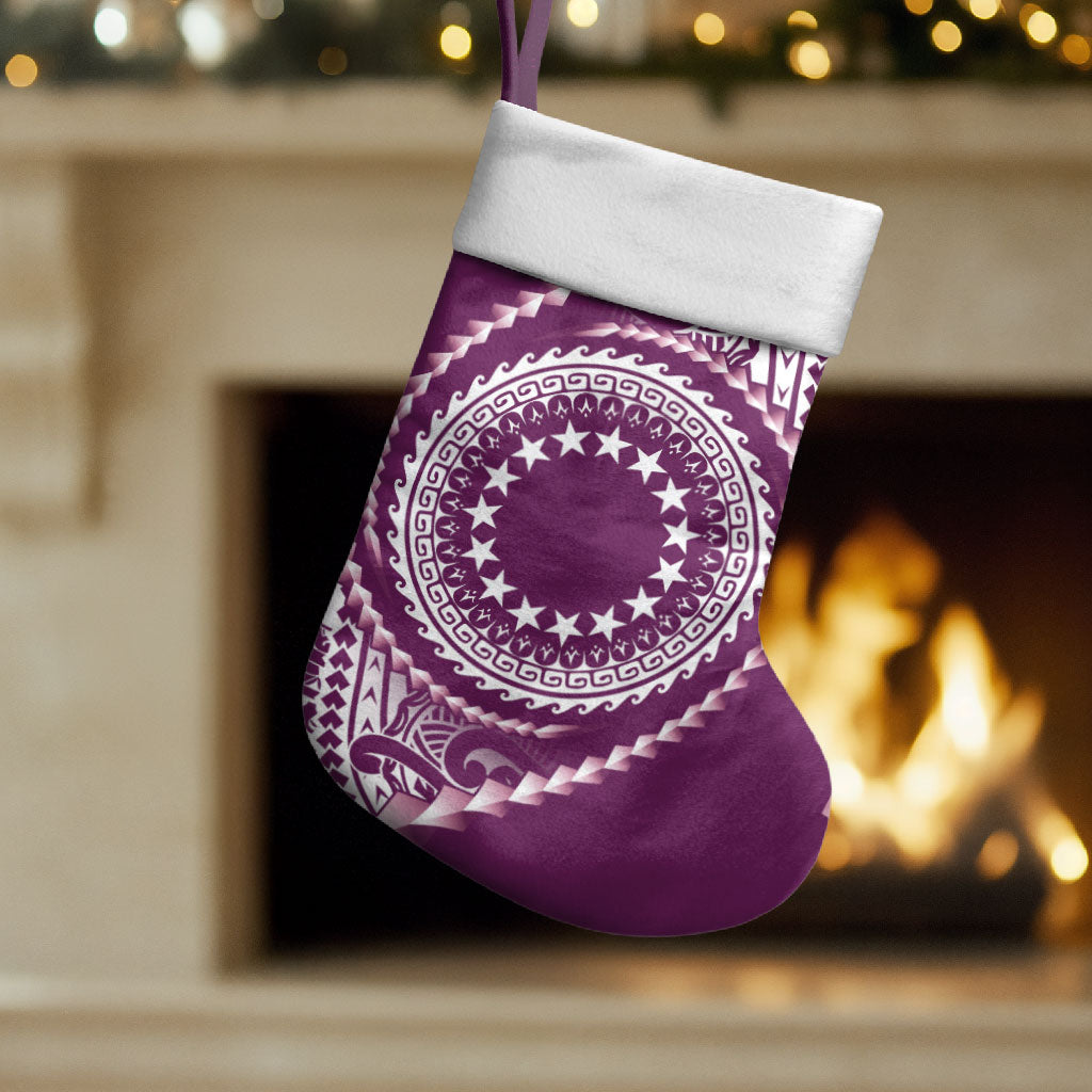 Cook Islands Gospel Day Christmas Stocking Maroon Tribal Curves LT05 Set of 2 Maroon - Polynesian Pride