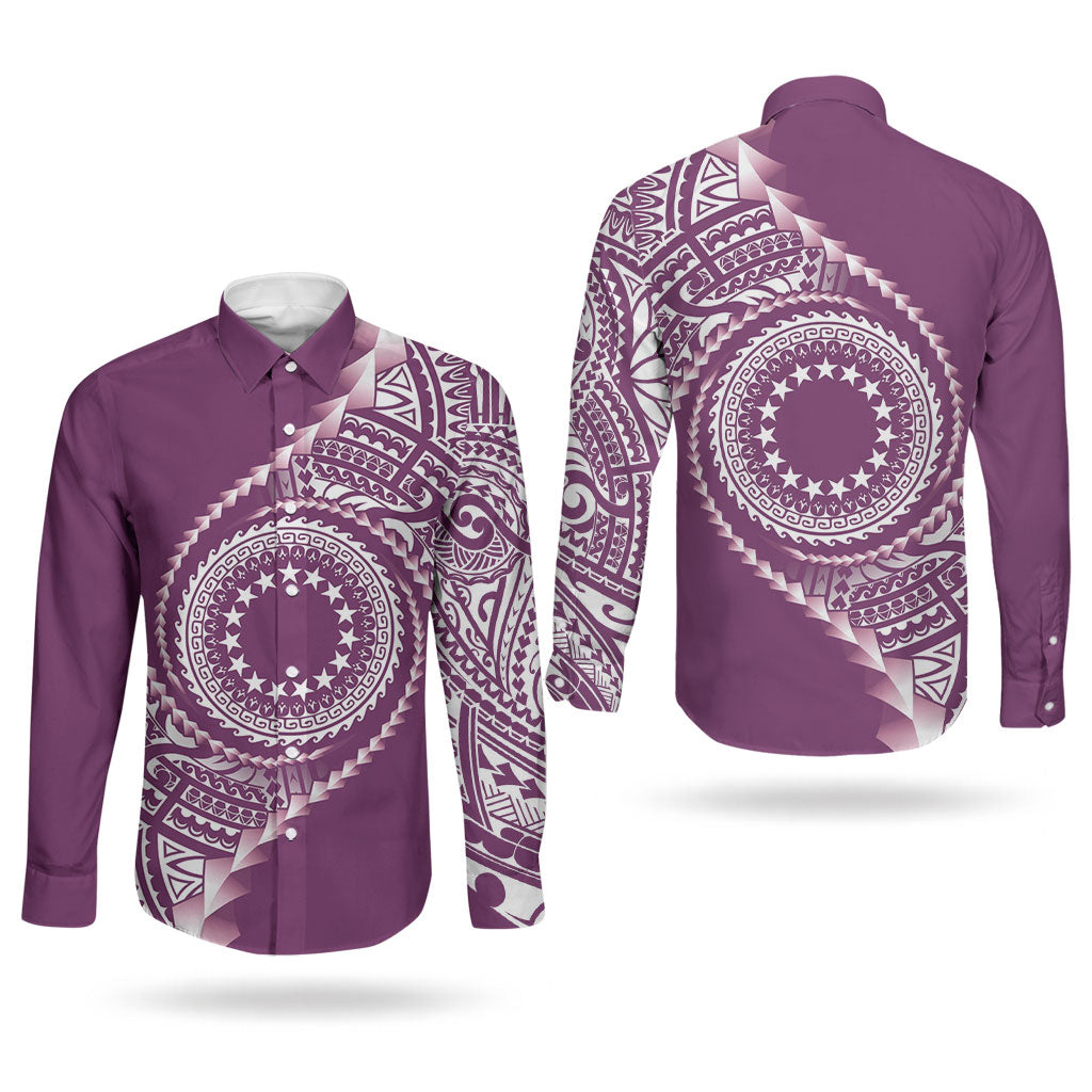 Cook Islands Gospel Day Couples Matching Long Sleeve Bodycon Dress and Long Sleeve Button Shirt Maroon Tribal Curves