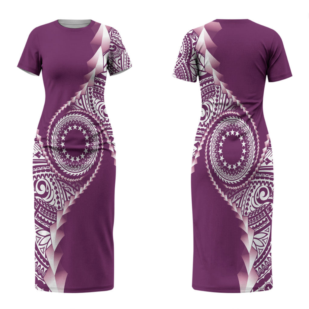 Cook Islands Gospel Day Couples Matching Short Sleeve Bodycon Dress and Hawaiian Shirt Maroon Tribal Curves