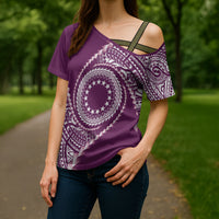 Cook Islands Gospel Day Cross Shoulder Shirt Maroon Tribal Curves