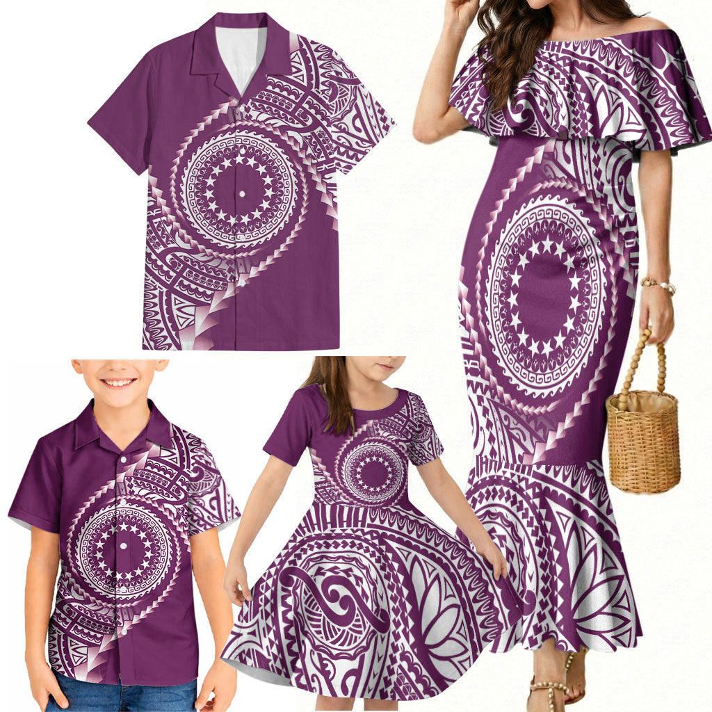 Cook Islands Gospel Day Family Matching Mermaid Dress and Hawaiian Shirt Maroon Tribal Curves