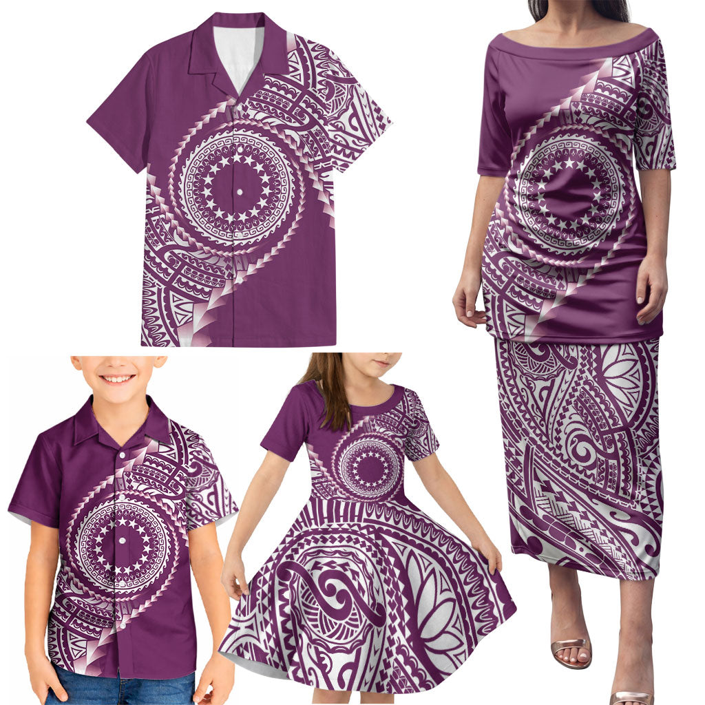 Cook Islands Gospel Day Family Matching Puletasi and Hawaiian Shirt Maroon Tribal Curves LT05 - Polynesian Pride