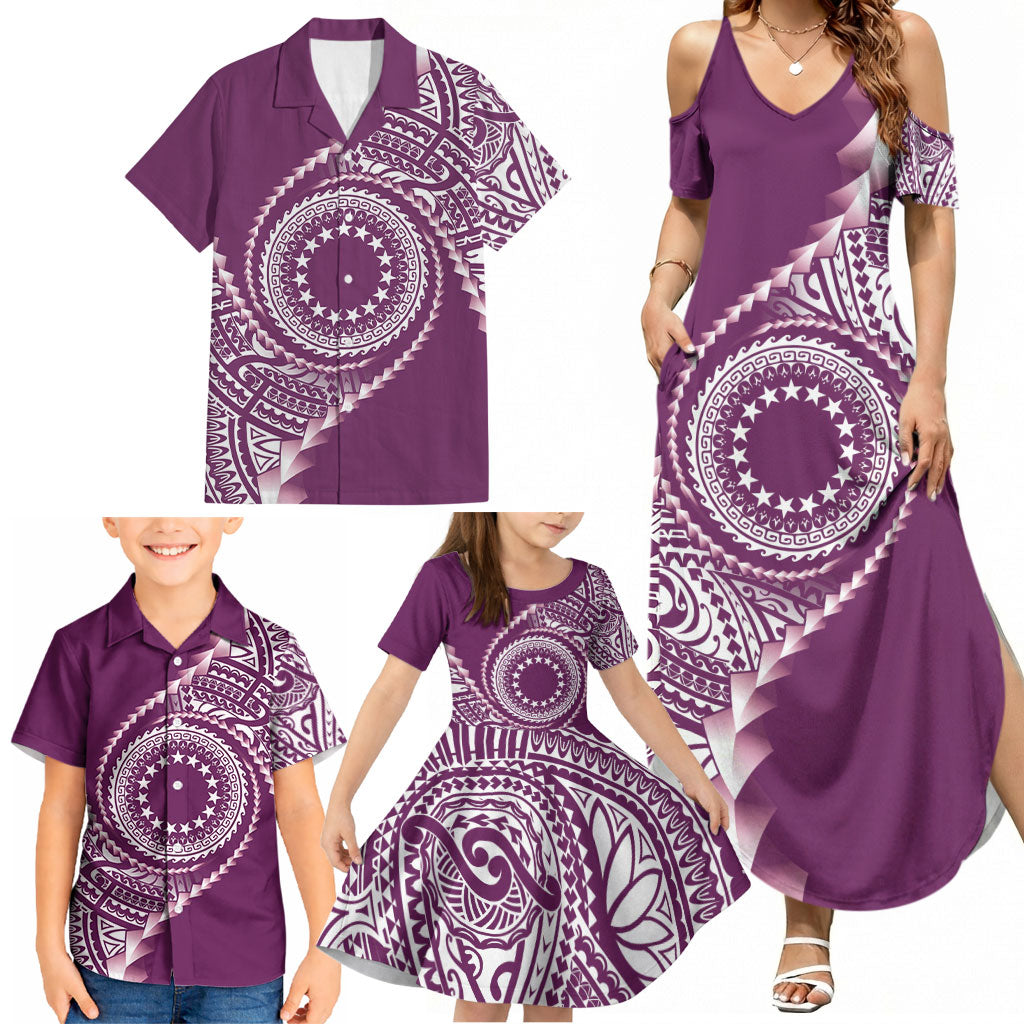 Cook Islands Gospel Day Family Matching Summer Maxi Dress and Hawaiian Shirt Maroon Tribal Curves LT05 - Polynesian Pride