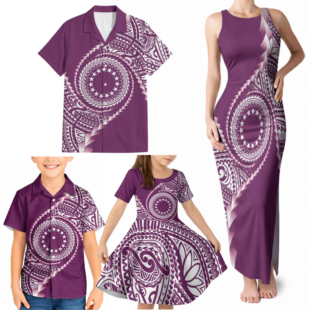 Cook Islands Gospel Day Family Matching Tank Maxi Dress and Hawaiian Shirt Maroon Tribal Curves