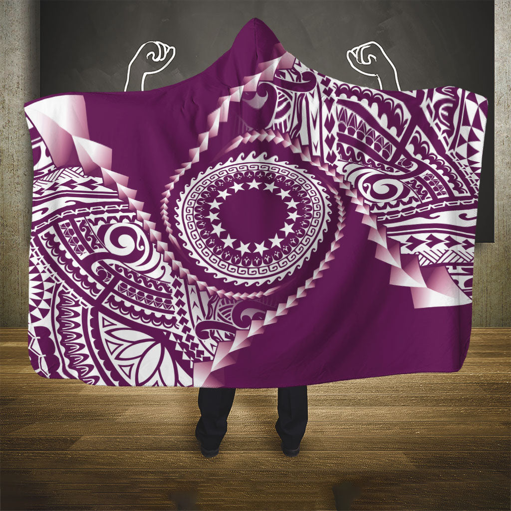Cook Islands Gospel Day Hooded Blanket Maroon Tribal Curves