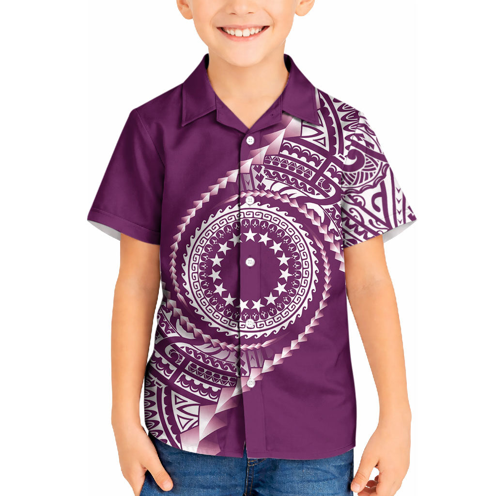 Cook Islands Gospel Day Kid Hawaiian Shirt Maroon Tribal Curves LT05 Kid Maroon - Polynesian Pride