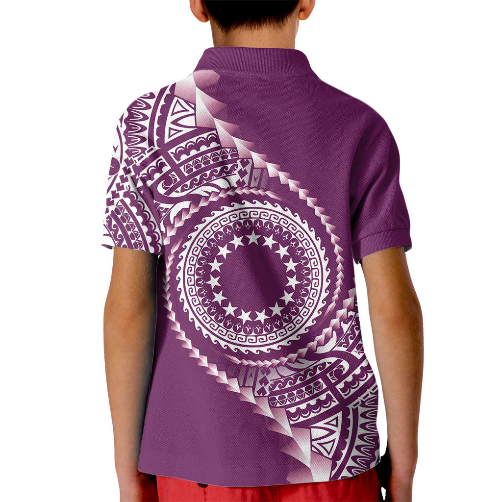 Cook Islands Gospel Day Kid Polo Shirt Maroon Tribal Curves