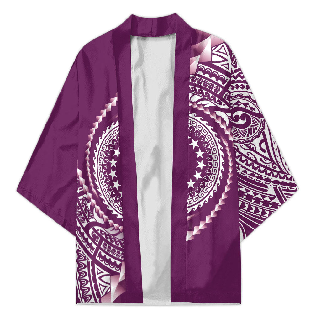 Cook Islands Gospel Day Kimono Maroon Tribal Curves LT05 Unisex Maroon - Polynesian Pride