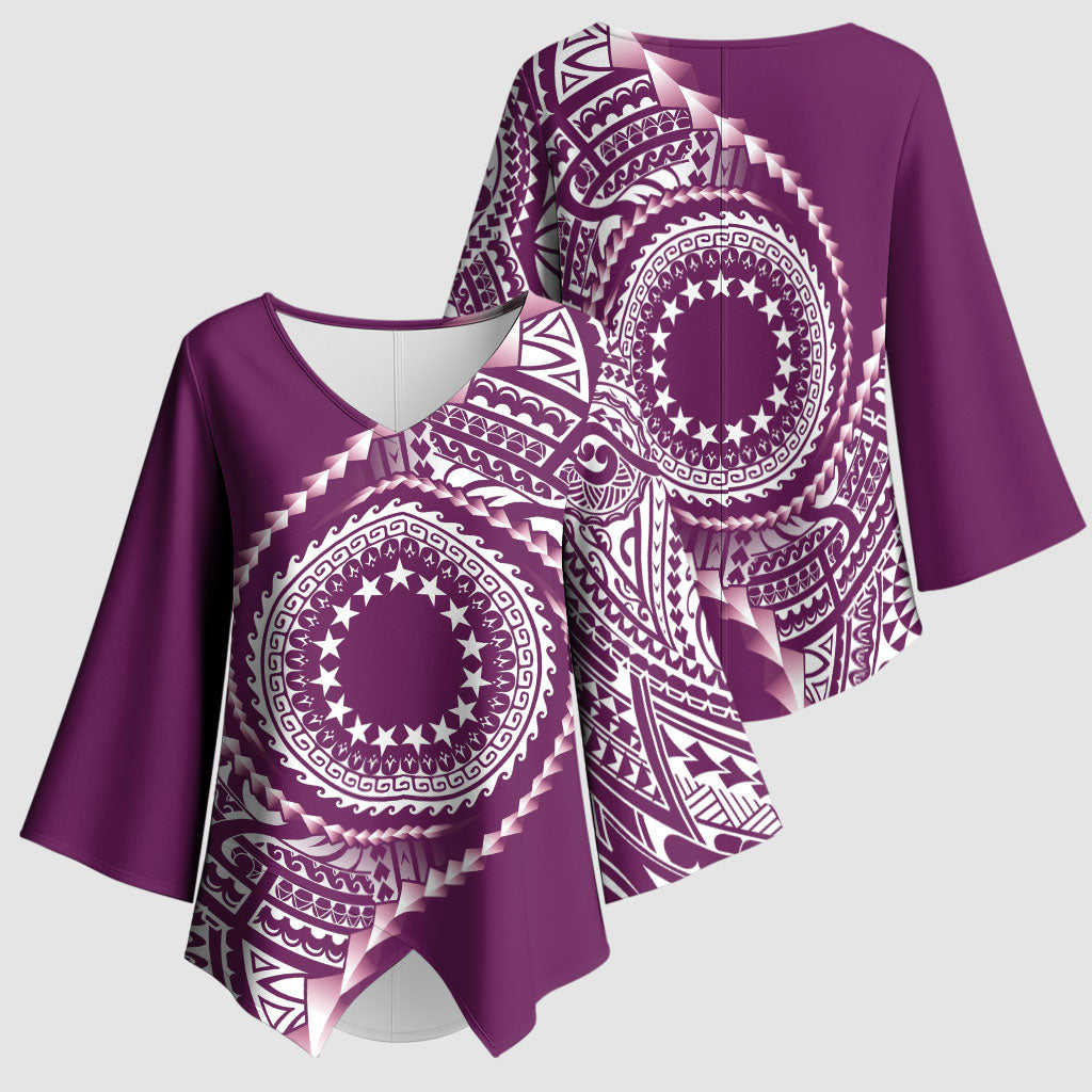 Cook Islands Gospel Day Kimono Sleeve Blouse Maroon Tribal Curves