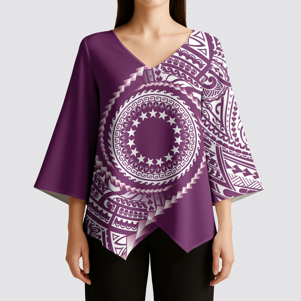 Cook Islands Gospel Day Kimono Sleeve Blouse Maroon Tribal Curves