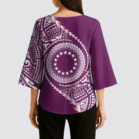 Cook Islands Gospel Day Kimono Sleeve Blouse Maroon Tribal Curves