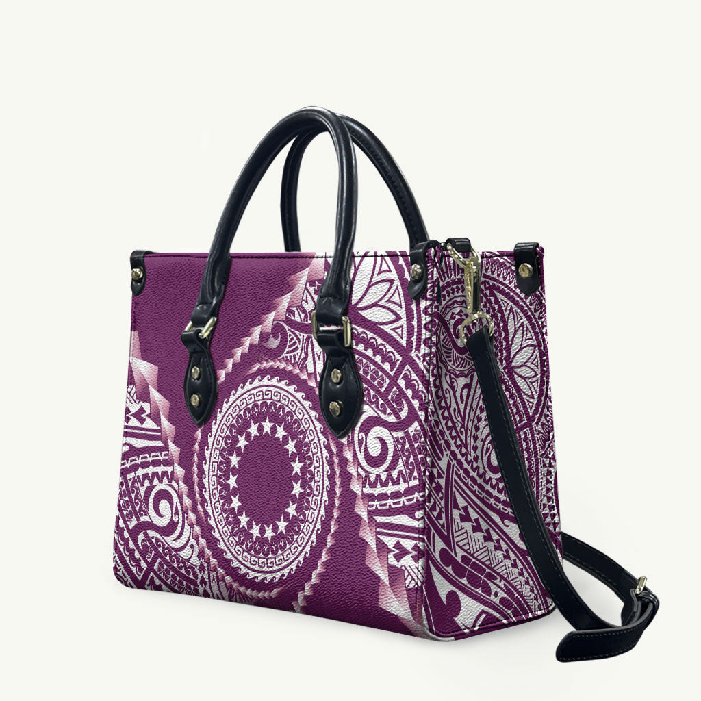 Cook Islands Gospel Day Leather Bag Maroon Tribal Curves LT05 Maroon - Polynesian Pride