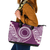 Cook Islands Gospel Day Leather Tote Bag Maroon Tribal Curves