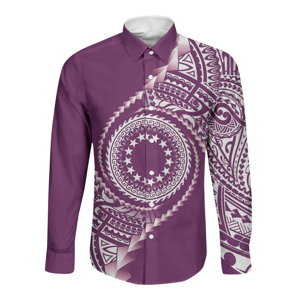 Cook Islands Gospel Day Long Sleeve Button Shirt Maroon Tribal Curves LT05 Unisex Maroon - Polynesian Pride