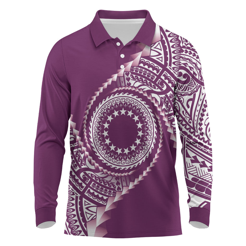 Cook Islands Gospel Day Long Sleeve Polo Shirt Maroon Tribal Curves LT05 Maroon - Polynesian Pride