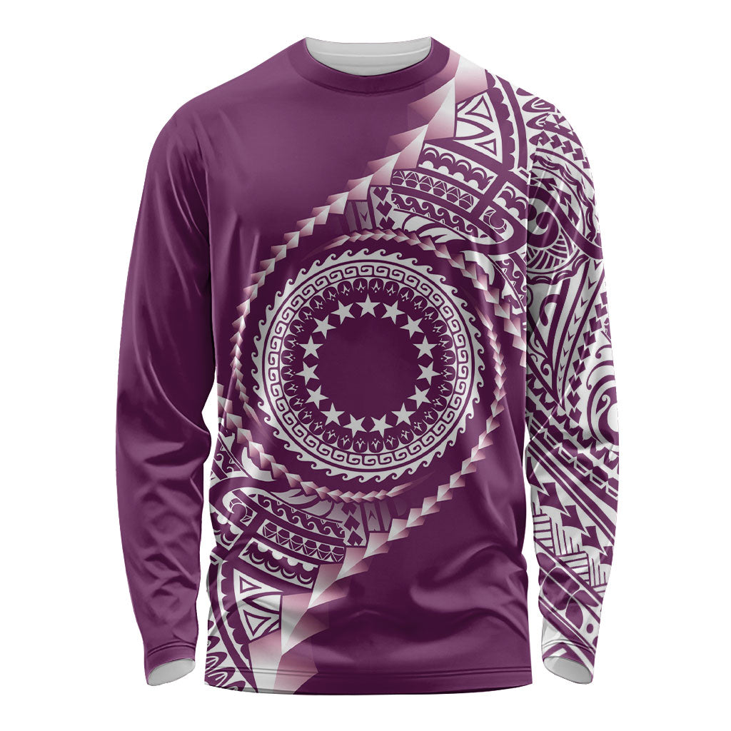 Cook Islands Gospel Day Long Sleeve Shirt Maroon Tribal Curves LT05 Unisex Maroon - Polynesian Pride