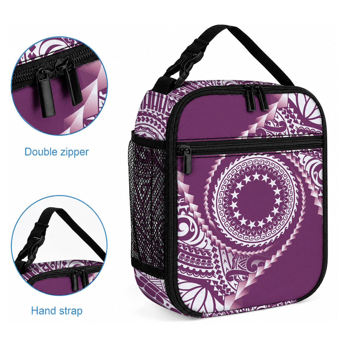 Cook Islands Gospel Day Lunch Bag Maroon Tribal Curves