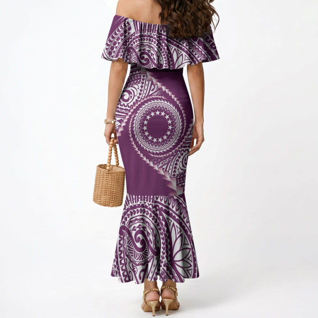 Cook Islands Gospel Day Mermaid Dress Maroon Tribal Curves