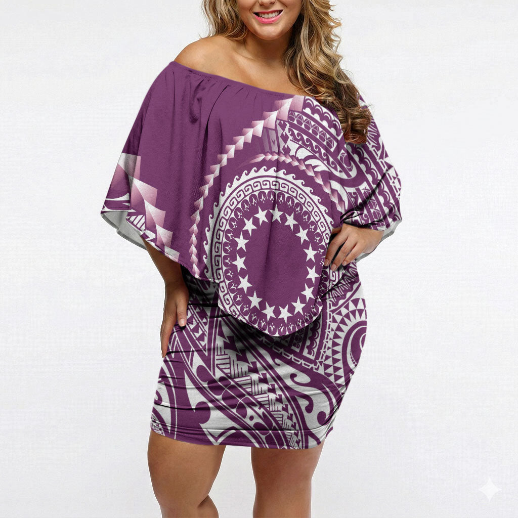 Cook Islands Gospel Day Off Shoulder Short Dress Maroon Tribal Curves LT05 Women Maroon - Polynesian Pride