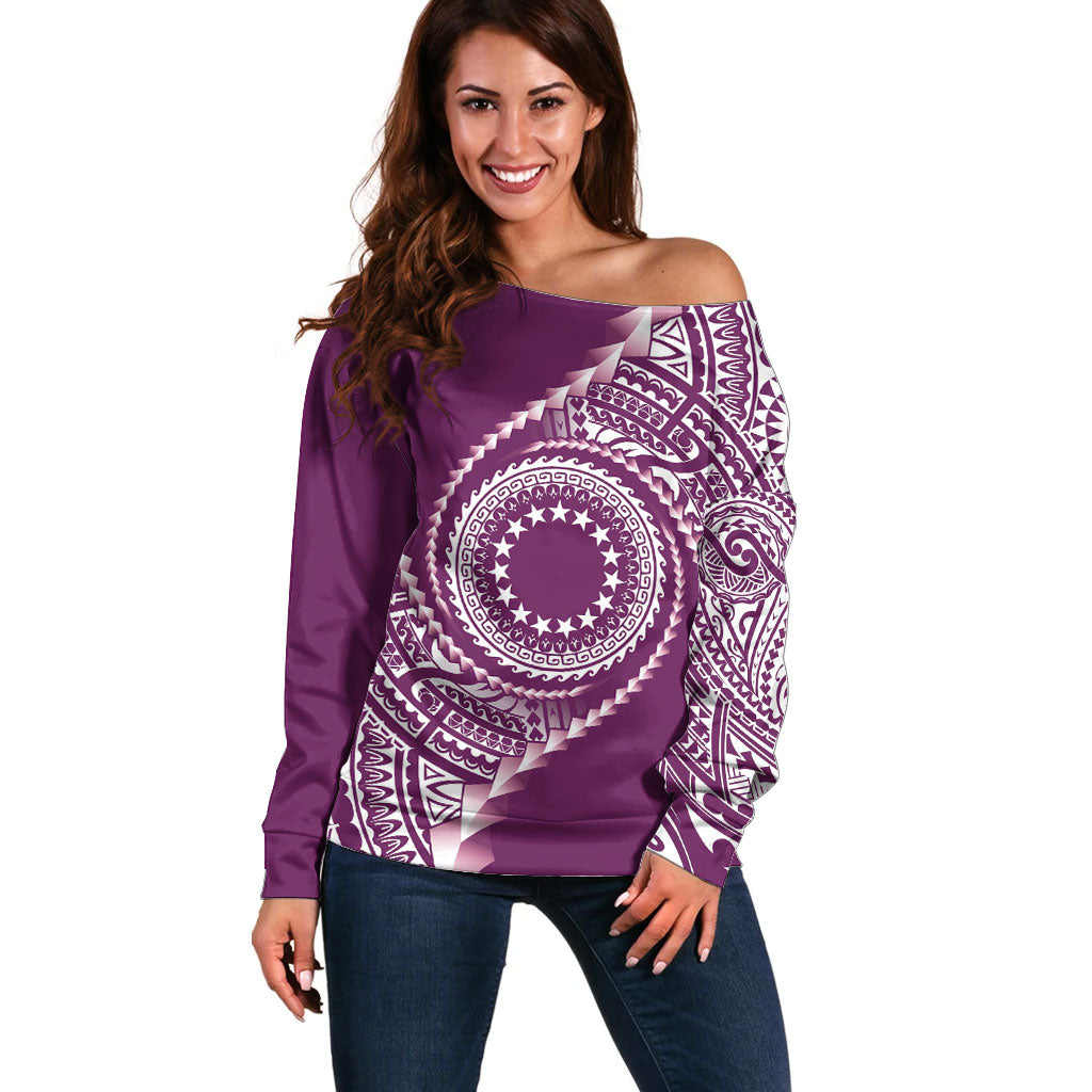 Cook Islands Gospel Day Off Shoulder Sweater Maroon Tribal Curves LT05 Women Maroon - Polynesian Pride