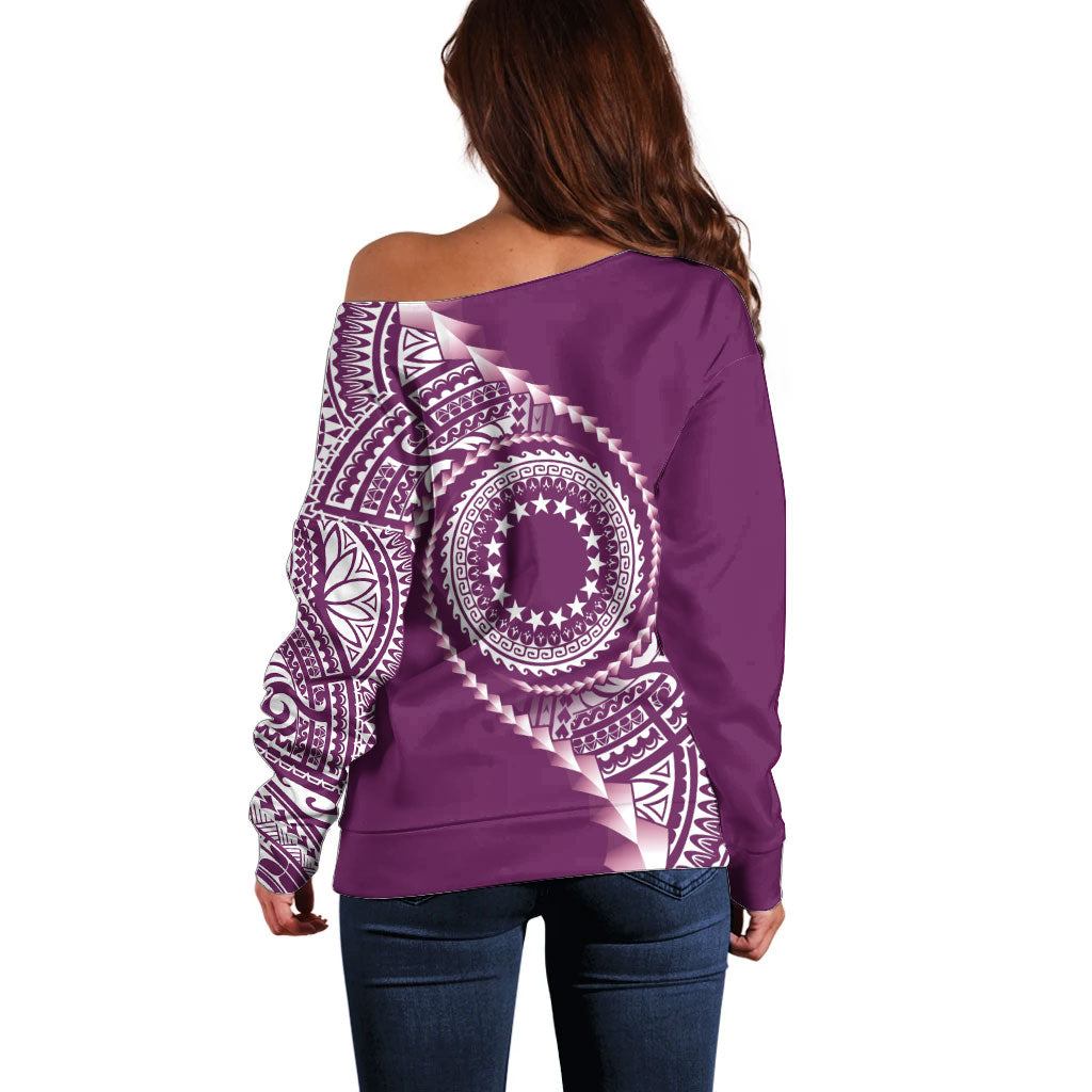 Cook Islands Gospel Day Off Shoulder Sweater Maroon Tribal Curves
