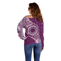 Cook Islands Gospel Day Off Shoulder Sweater Maroon Tribal Curves