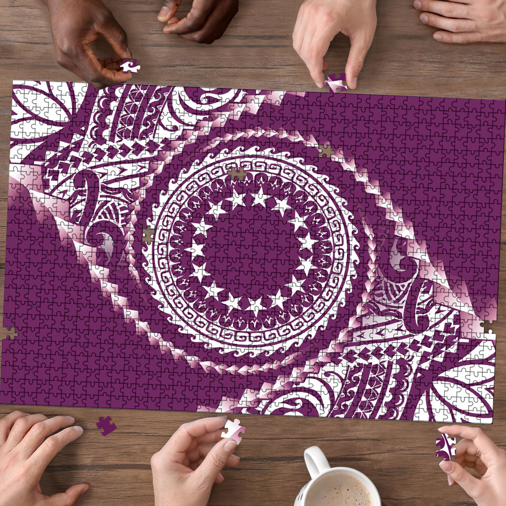 Cook Islands Gospel Day Puzzle Maroon Tribal Curves LT05 - Polynesian Pride