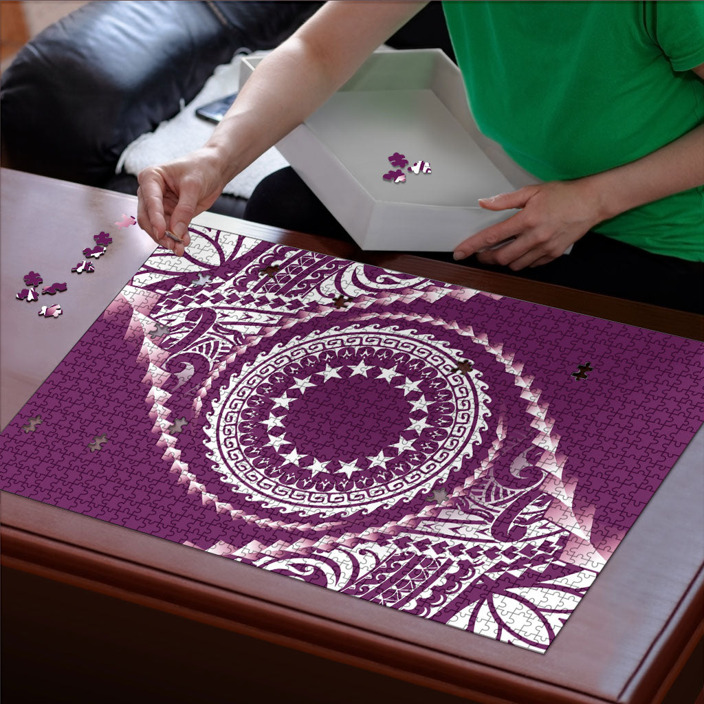 Cook Islands Gospel Day Puzzle Maroon Tribal Curves LT05 - Polynesian Pride