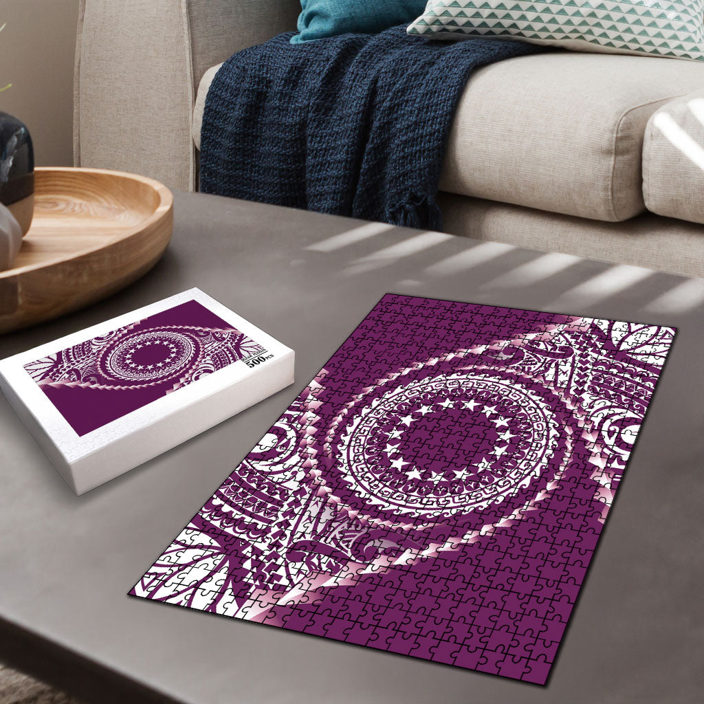 Cook Islands Gospel Day Puzzle Maroon Tribal Curves LT05 - Polynesian Pride