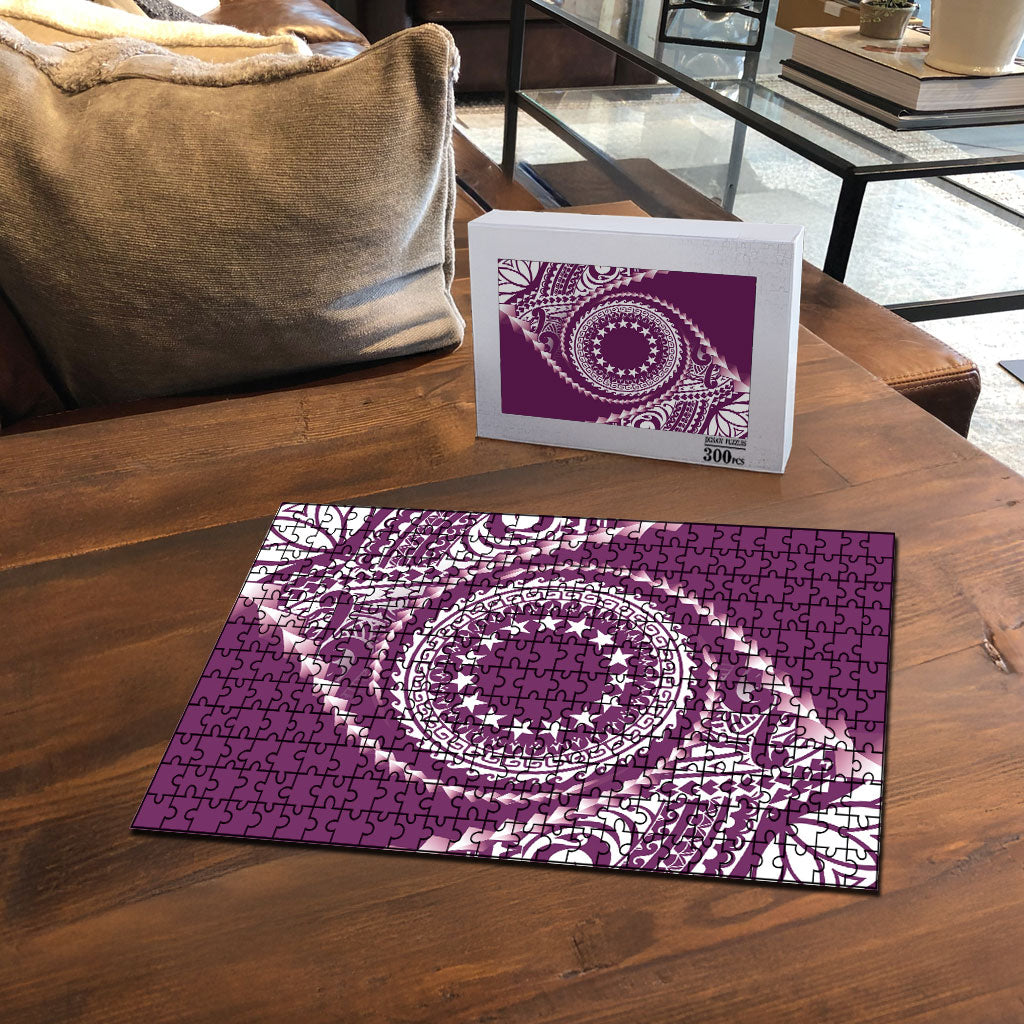 Cook Islands Gospel Day Puzzle Maroon Tribal Curves LT05 - Polynesian Pride