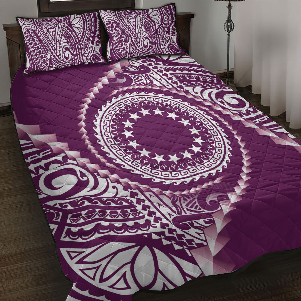 Cook Islands Gospel Day Quilt Bed Set Maroon Tribal Curves
