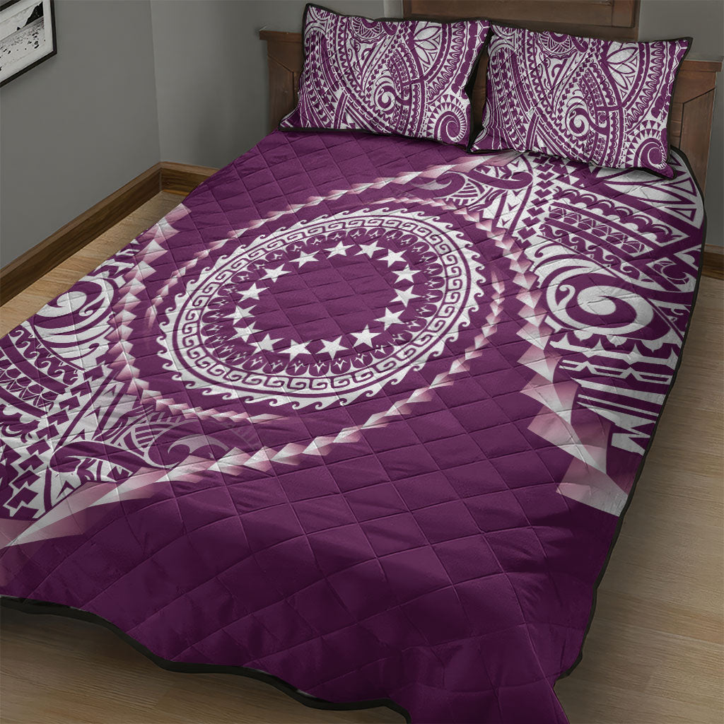 Cook Islands Gospel Day Quilt Bed Set Maroon Tribal Curves