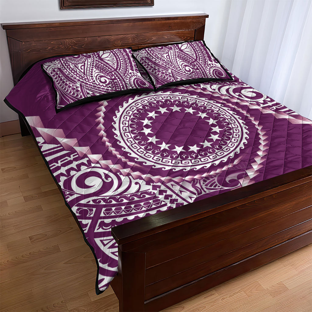 Cook Islands Gospel Day Quilt Bed Set Maroon Tribal Curves