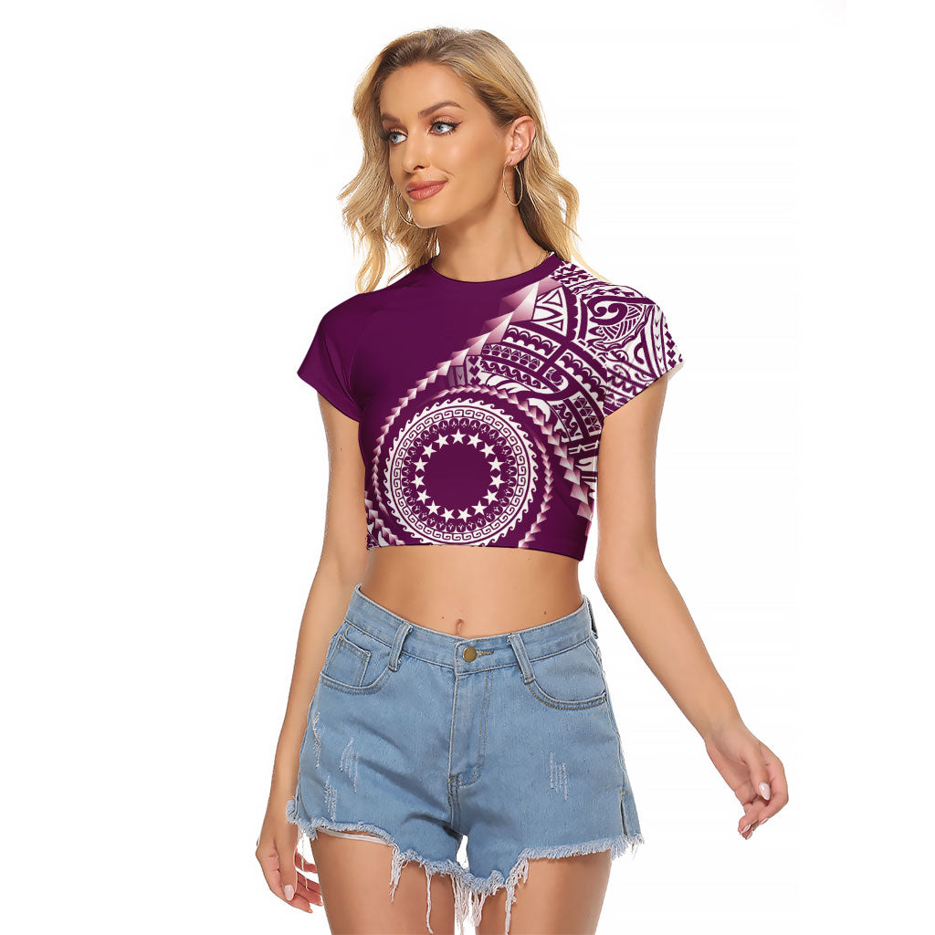 Cook Islands Gospel Day Raglan Cropped T Shirt Maroon Tribal Curves LT05 Female Maroon - Polynesian Pride