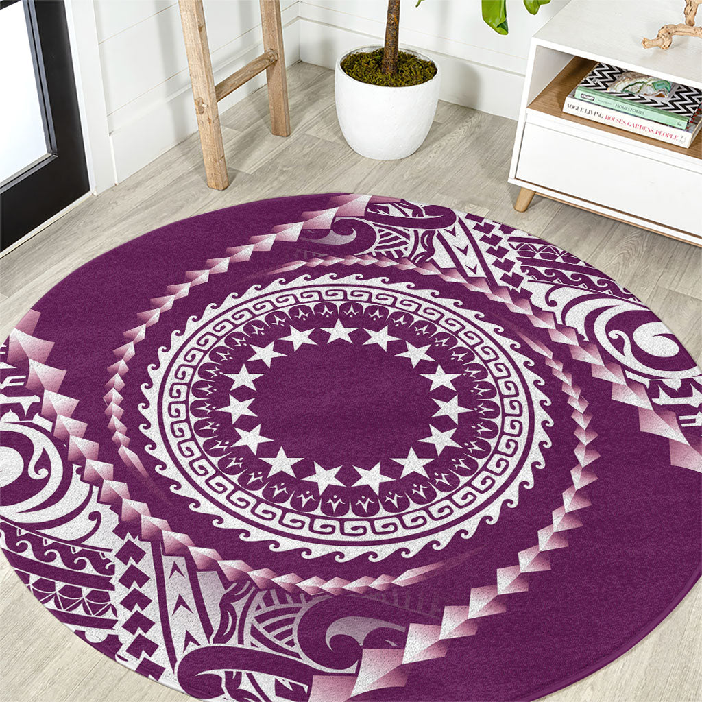 Cook Islands Gospel Day Round Carpet Maroon Tribal Curves LT05 Maroon - Polynesian Pride