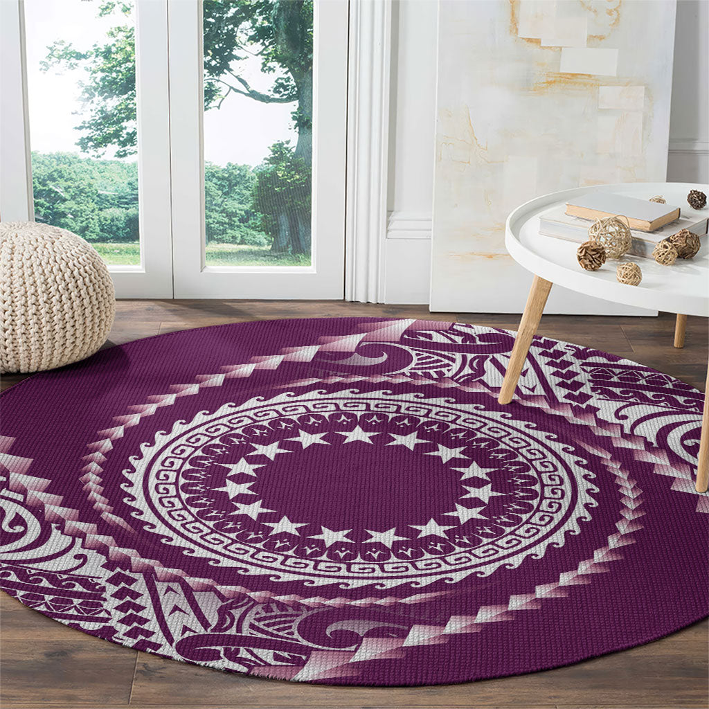 Cook Islands Gospel Day Round Carpet Maroon Tribal Curves
