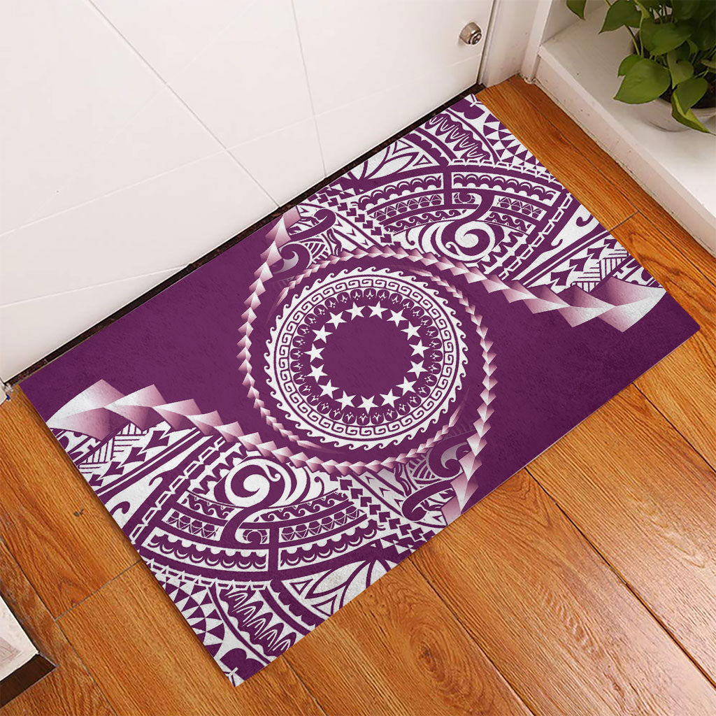Cook Islands Gospel Day Rubber Doormat Maroon Tribal Curves