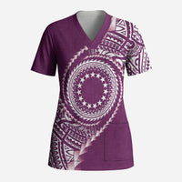 Cook Islands Gospel Day Scrub Top Maroon Tribal Curves