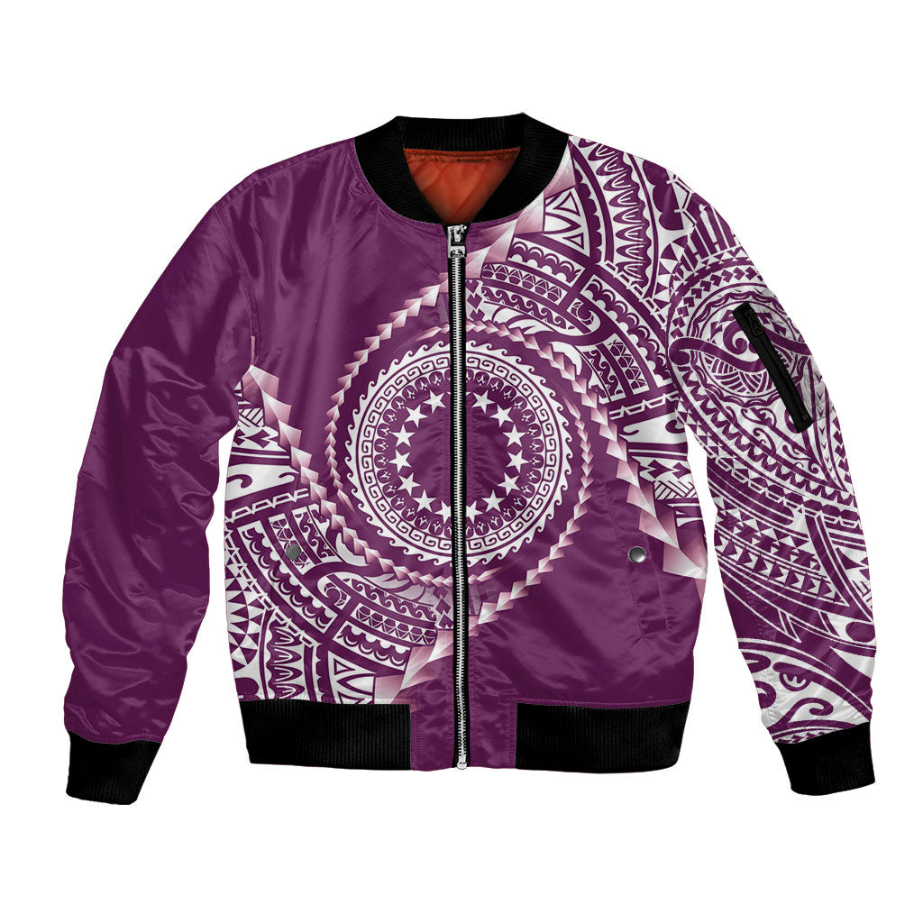 Cook Islands Gospel Day Sleeve Zip Bomber Jacket Maroon Tribal Curves