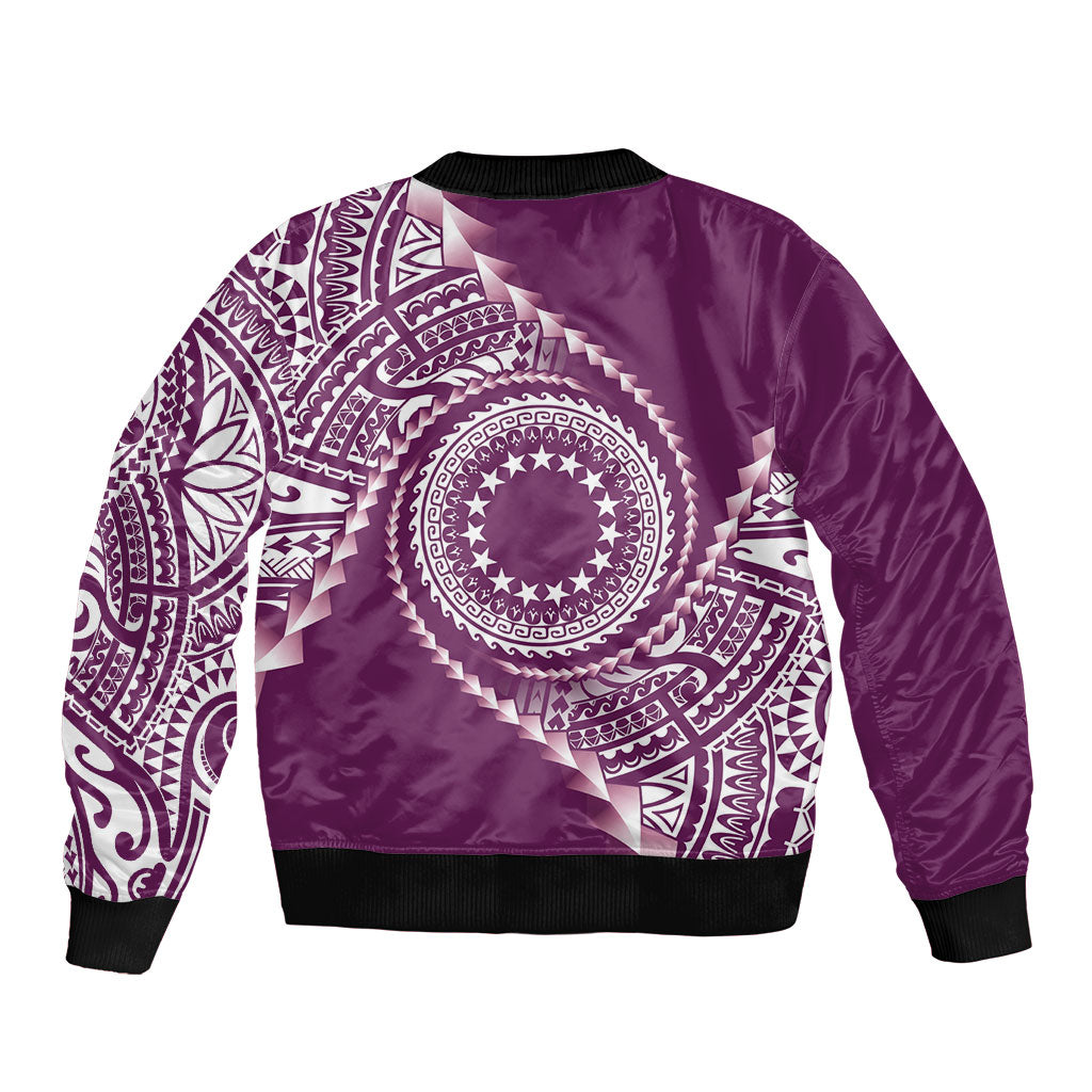 Cook Islands Gospel Day Sleeve Zip Bomber Jacket Maroon Tribal Curves